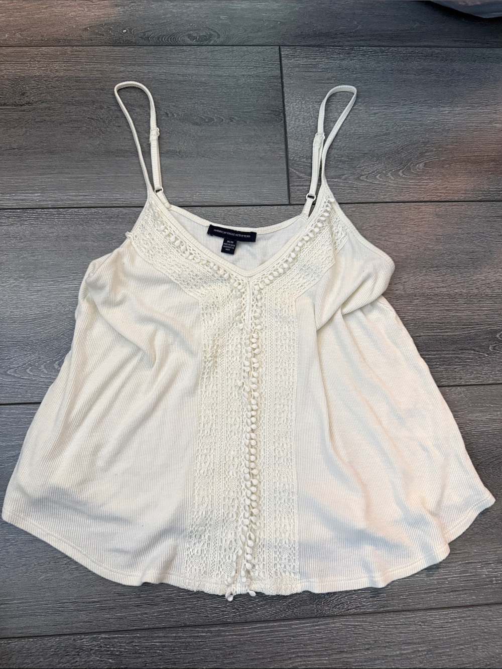 American Eagle Outfitters Cream Crochet-Front Spaghetti Strap Cami